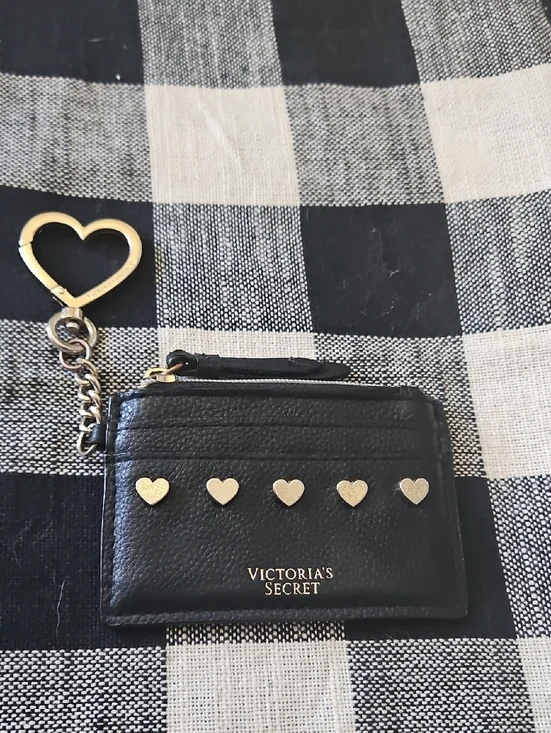 Victoria's Secret Black Card Holder with Silver Heart Keychain - Picture 1 of 8